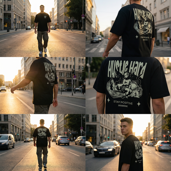 Hustle Oversized Tshirt - Faded Black Unisex