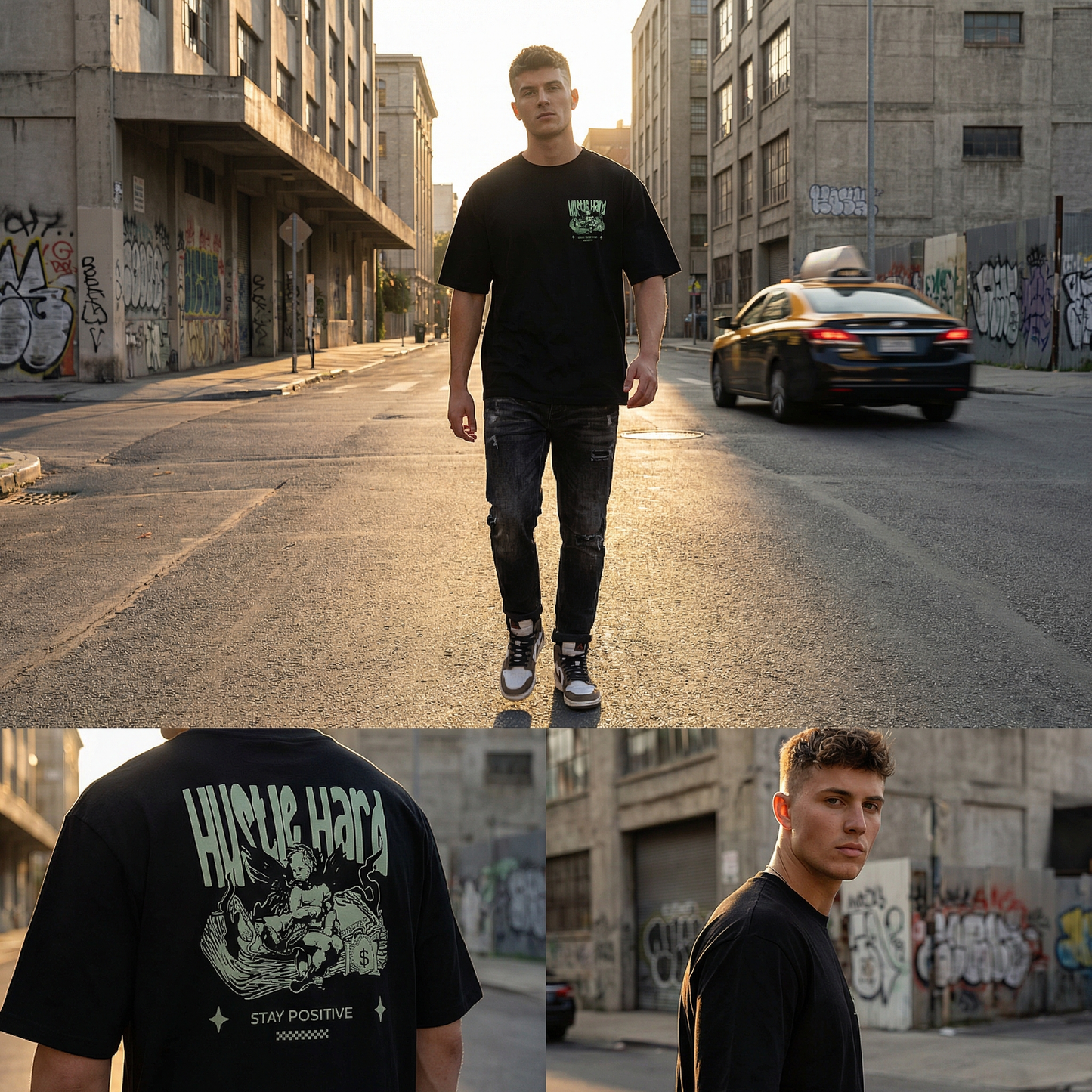Hustle Oversized Tshirt - Faded Black Unisex